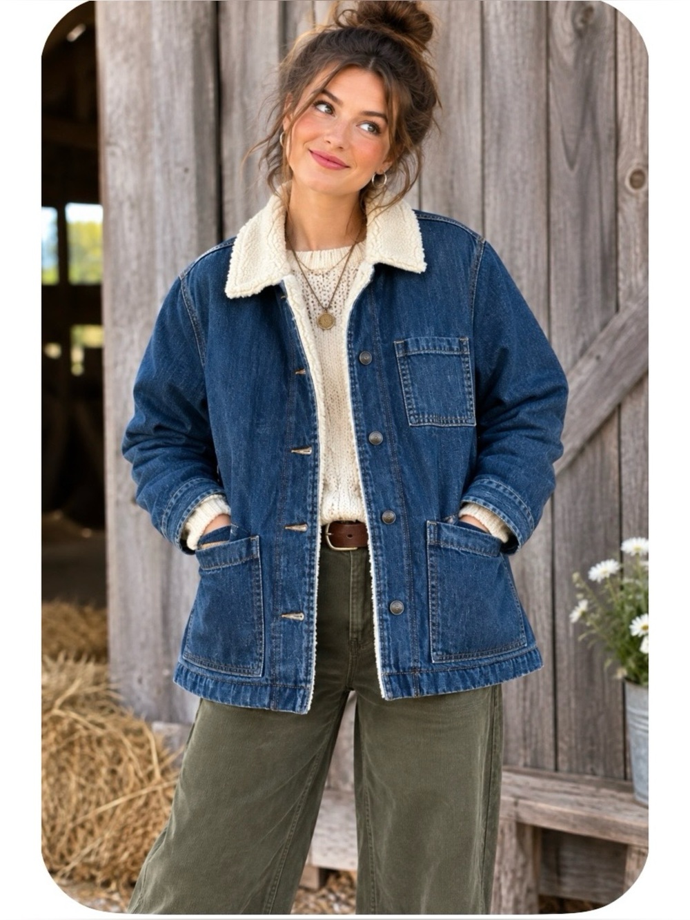 LL BEAN Denim Sherpa-Lined Cotton Barn Jacket Size: XL Dark Wash
